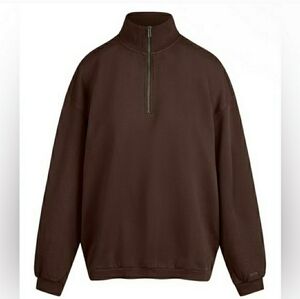 SKIMS Boyfriend Fleece Slouchy Half Zip Pullover in Espresso color
